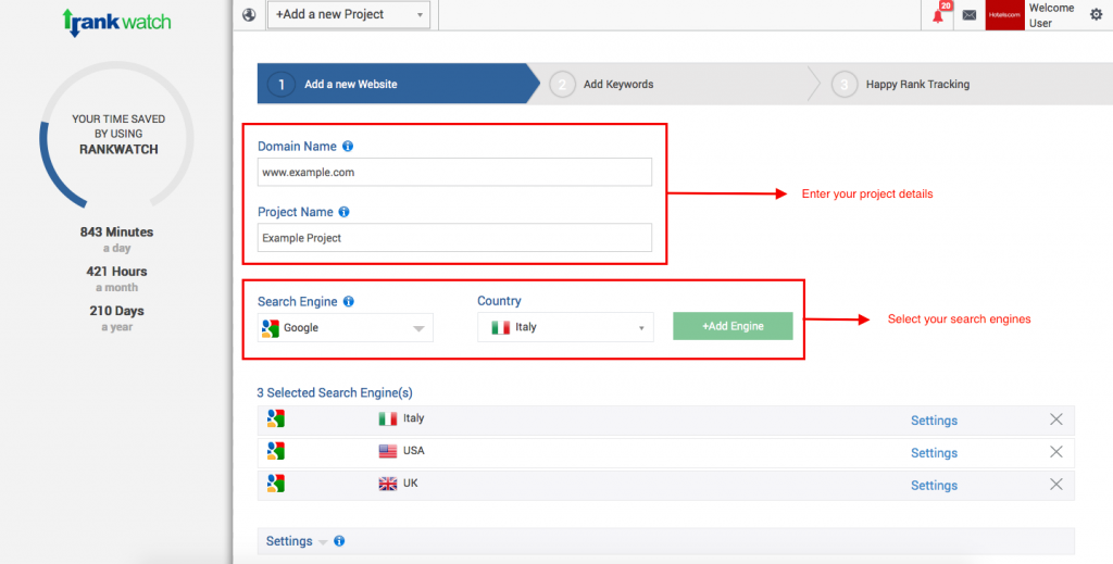 tracking different keywords over different search engines on rankwatch rankwatch blog